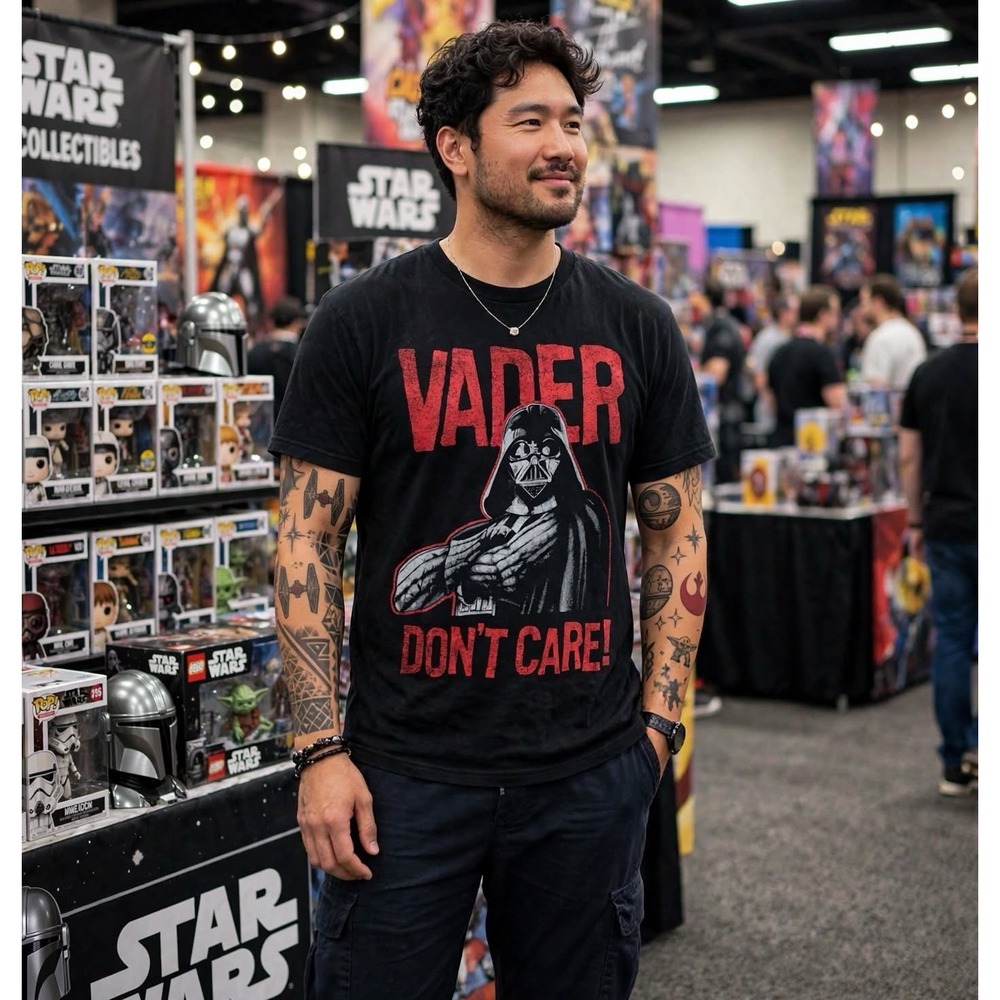 Star Wars Darth Vader Don't Care Graphic T-Shirt Black Lucasfilm 2014 Men's L